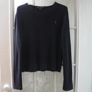 Ralph Lauren Sport Red Pony Logo on Navy Blue Crewneck Long Sleeve Shirt
